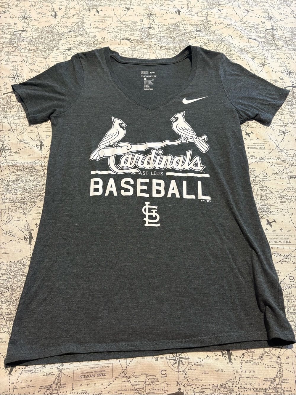 Nike Women’s Charcoal V-Neck Cardinals Baseball Tee